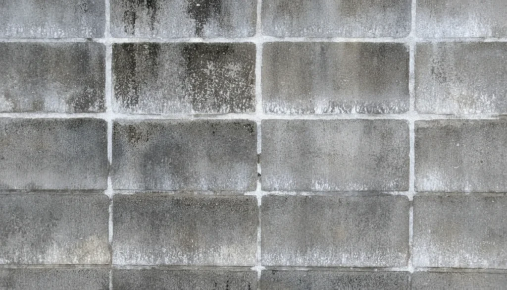 ブロック塀にできたエフロレッセンス（白華現象）