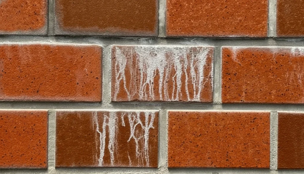 タイル壁に付いたエフロレッセンス（白華現象）